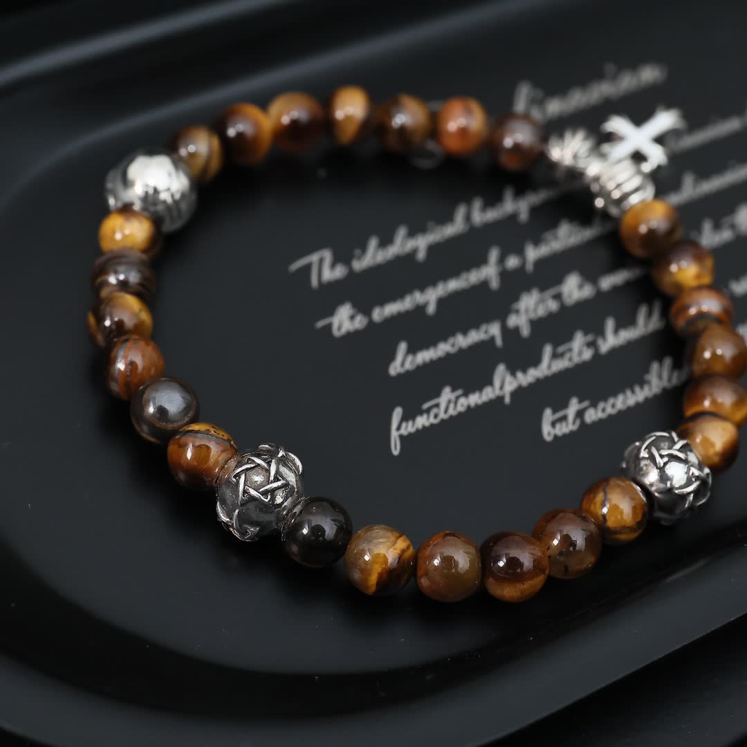 Chrome Hearts Scandinavian Design Beaded Bracelet with Cross Charm
